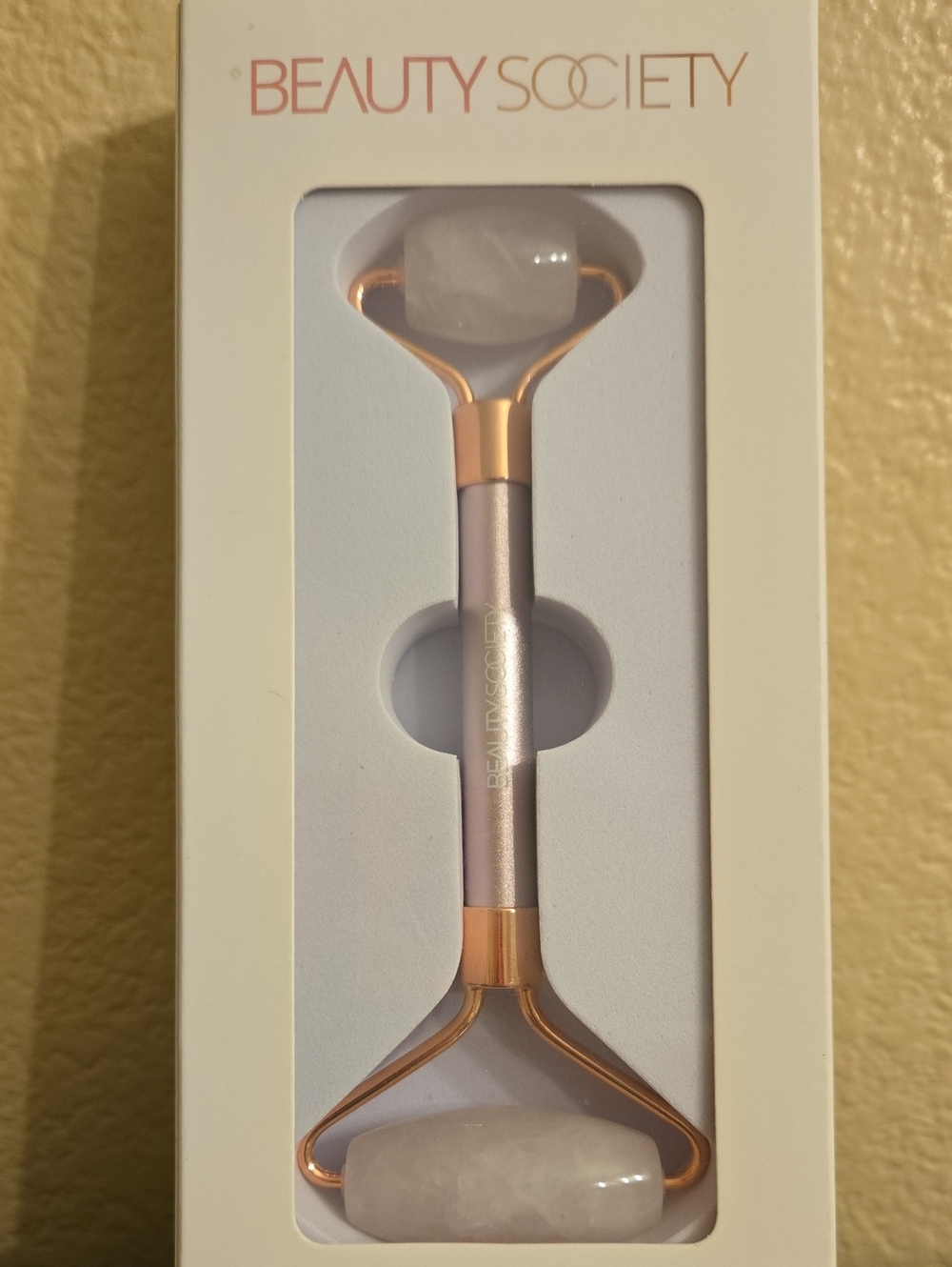 Beauty Society Rose Quartz Facial Roller — Pink and Gold
